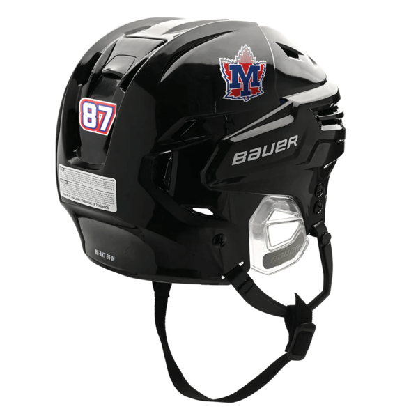 number & logo stickers on hockey helmet